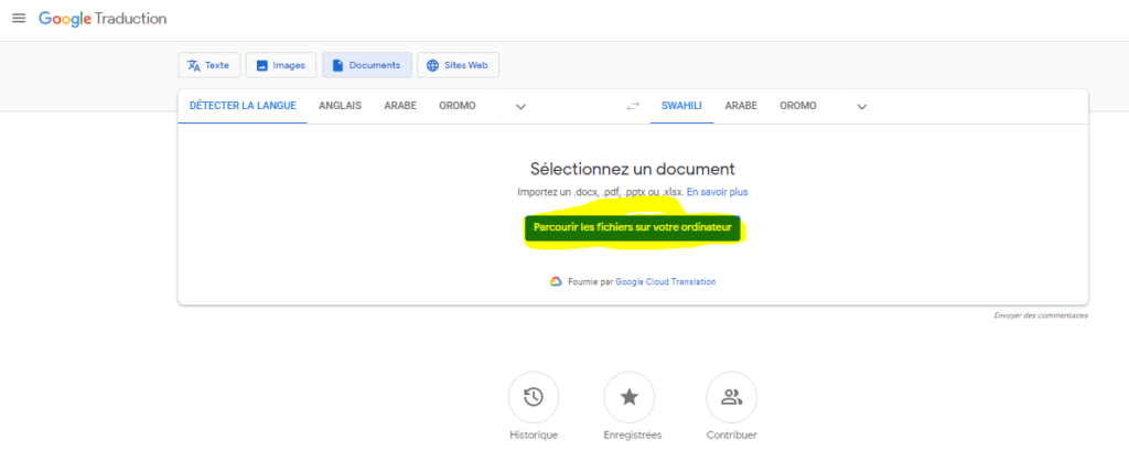 Translate Documents from Google Afaan Oromo to English