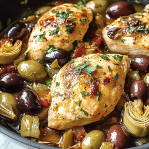 Easy 30-minute Mediterranean chicken recipe with olives & artichokes