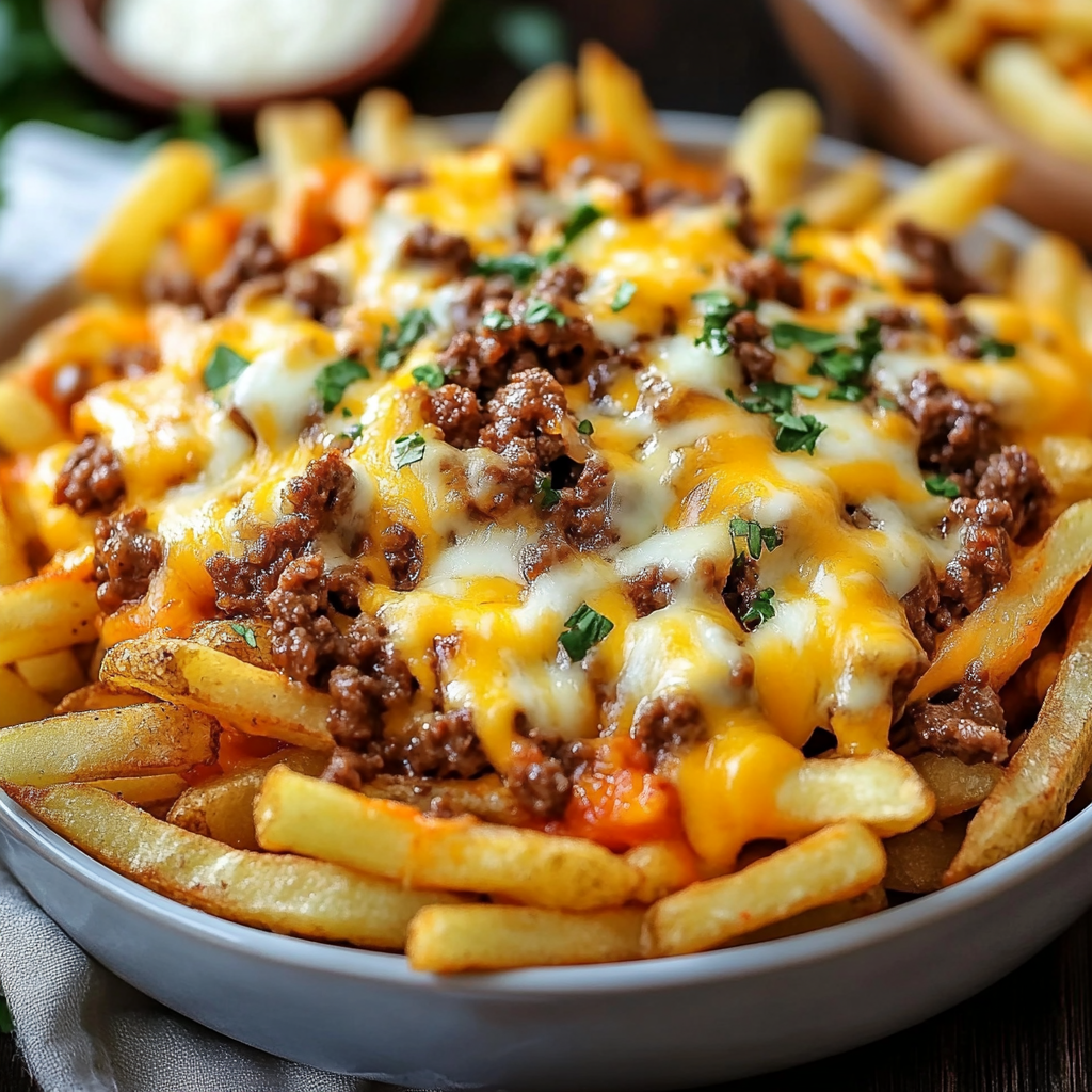 Irresistible Cheesy Loaded Fries with Beef and Mozzarella