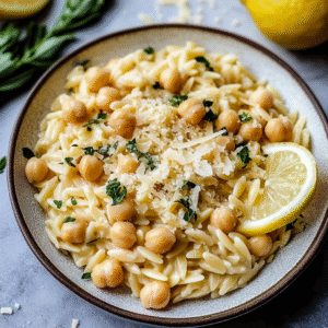 Creamy Lemon Ricotta Orzo with Chickpeas