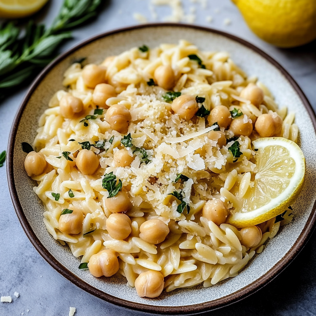 Creamy Lemon Ricotta Orzo with Chickpeas